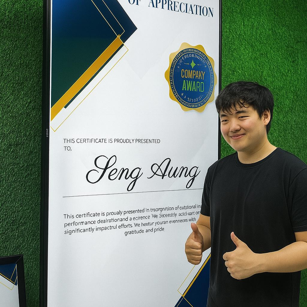 Calligraphy-style certificate printing setup at Dubai event